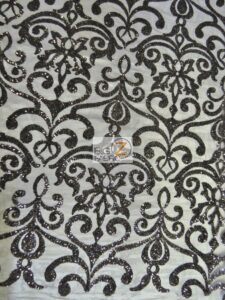 Unique Vintage Damask Sequins Fabric Black