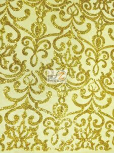 Unique Vintage Damask Sequins Fabric Gold