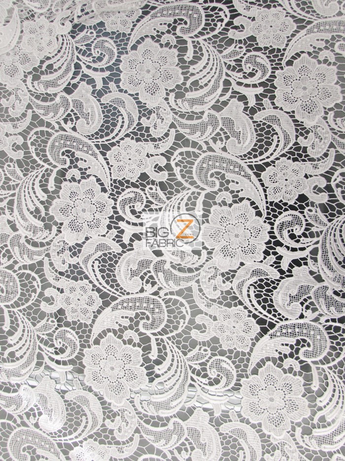Rose Floral Paisley Guipure Venice Lace Fabric White