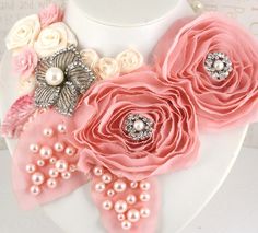 Bib Necklace with Satin Flowers