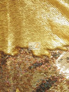 Reversible Mermaid Pearl Sequin Spandex Fabric Gold