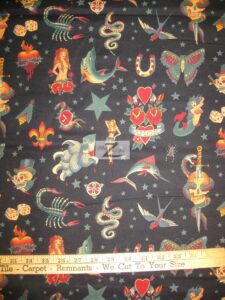 Alexander Henry Tattoo Print Cotton Fabric Black