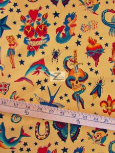 Alexander Henry Tattoo Print Cotton Fabric Tan