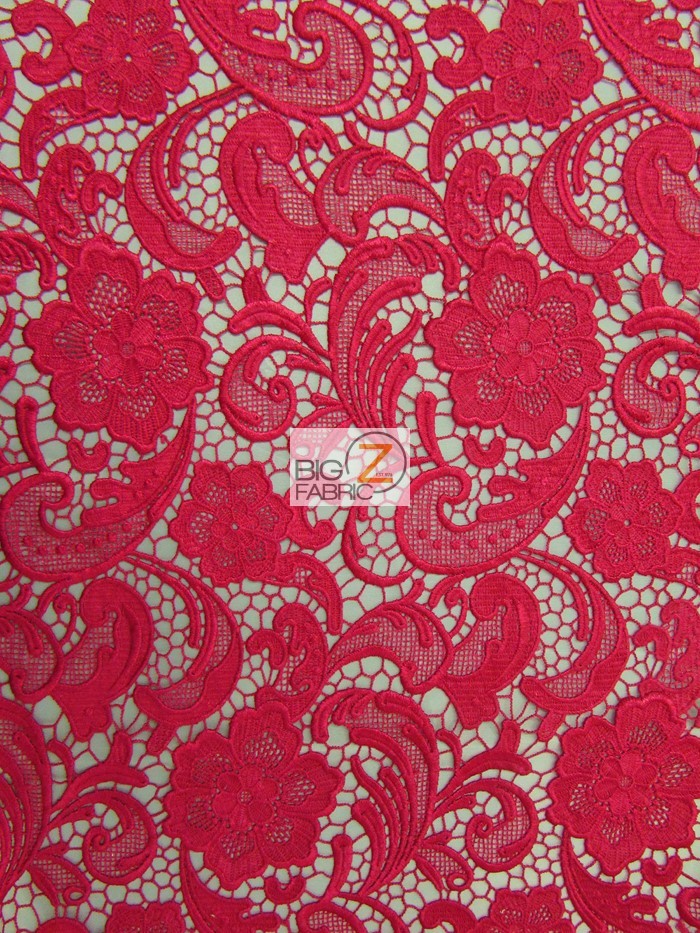 Rose Floral Paisley Guipure Venice Lace Fabric Fuchsia