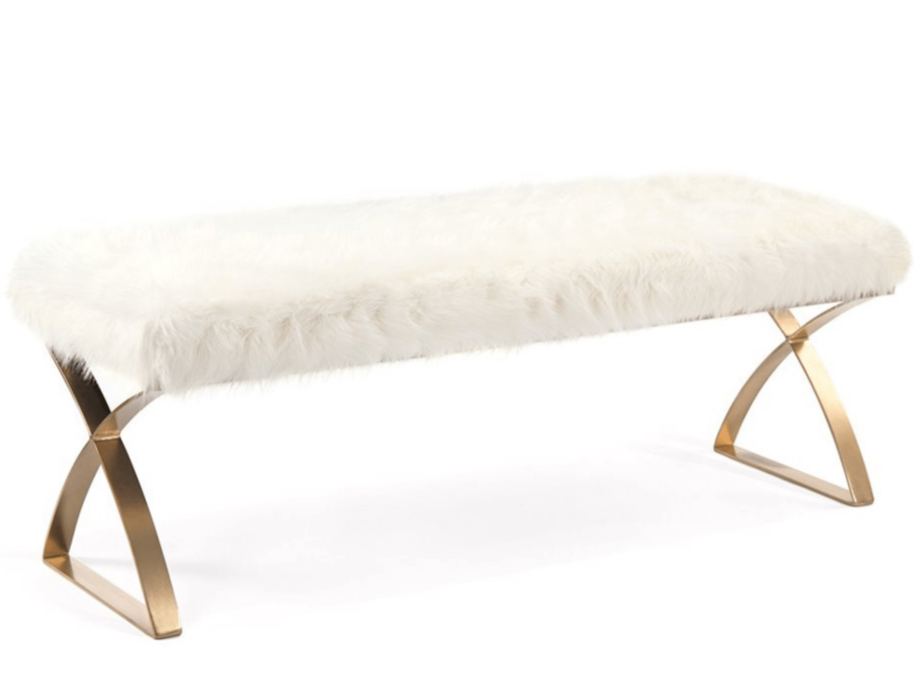 white faux fur bench