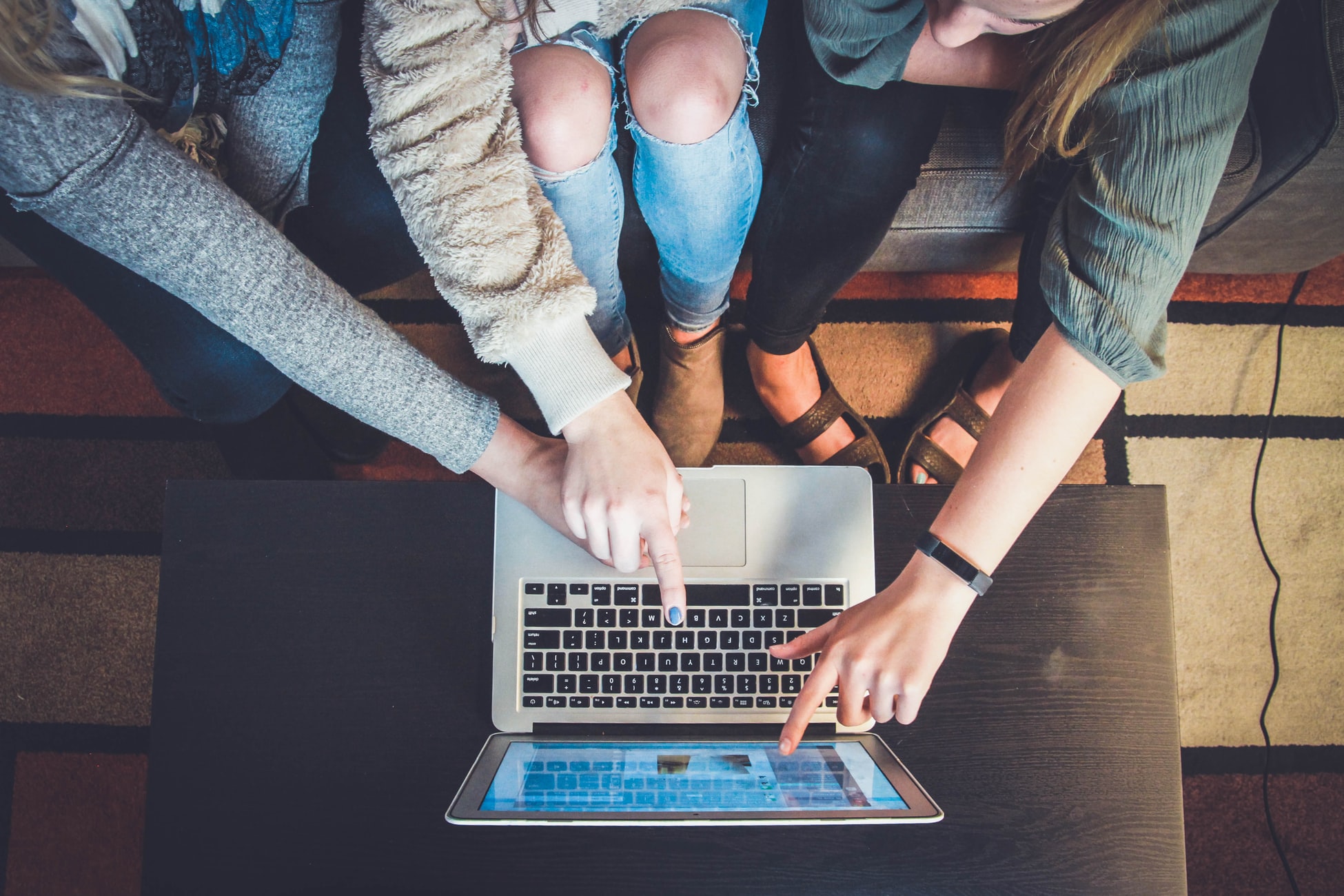 laptop with a group