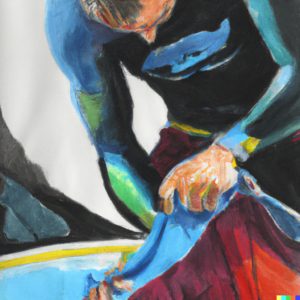 impression art of surfer working with bonded neoprene